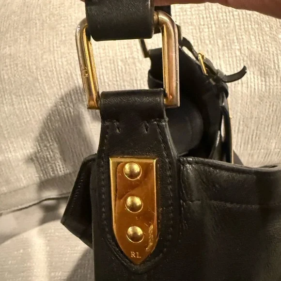 Ralph Lauren Black Leather Bag with Gold Accent - Picture 9 of 12